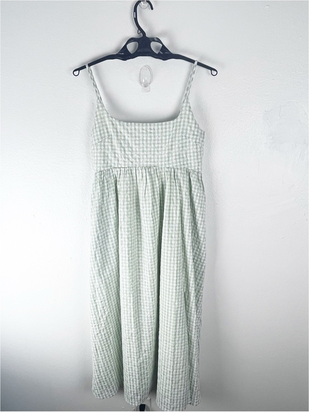 SISTER BLOOM Green White Gingham PlaidBack Zipper Dress Size Medium Boho Cortage